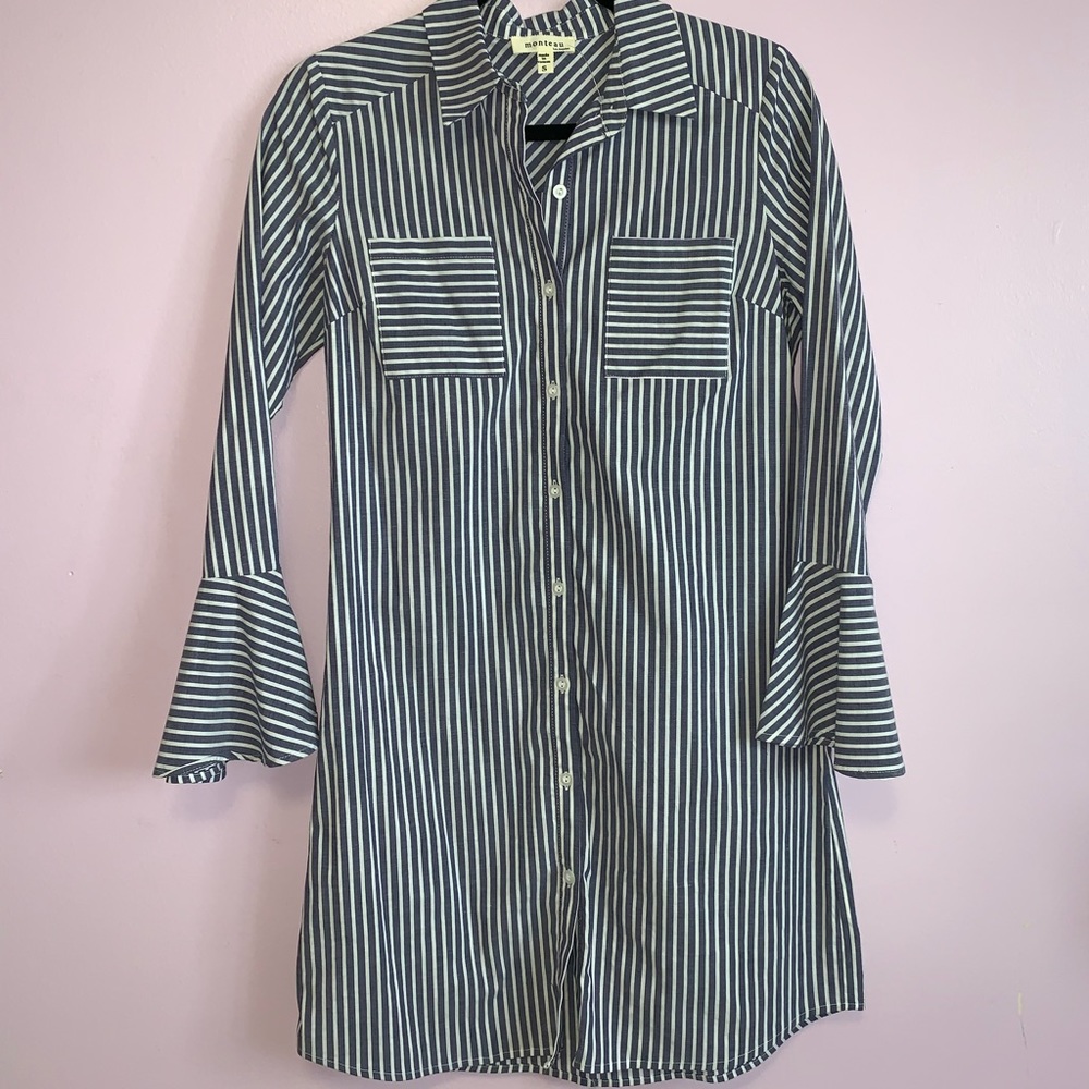 Striped Flare sleeve collared dress